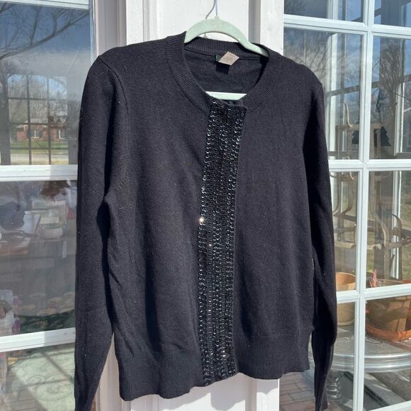 J Crew Wool Cashmere Sequin Zipped Cardigan Sweater - Picture 1 of 6